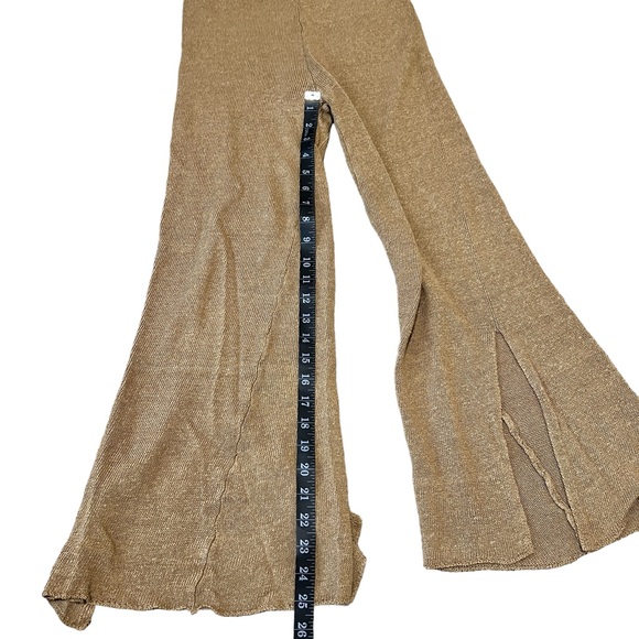 Zara Women's Open Knit Linen High Waisted Flared Ribbed Beige Pants Size Medium - Picture 7 of 9